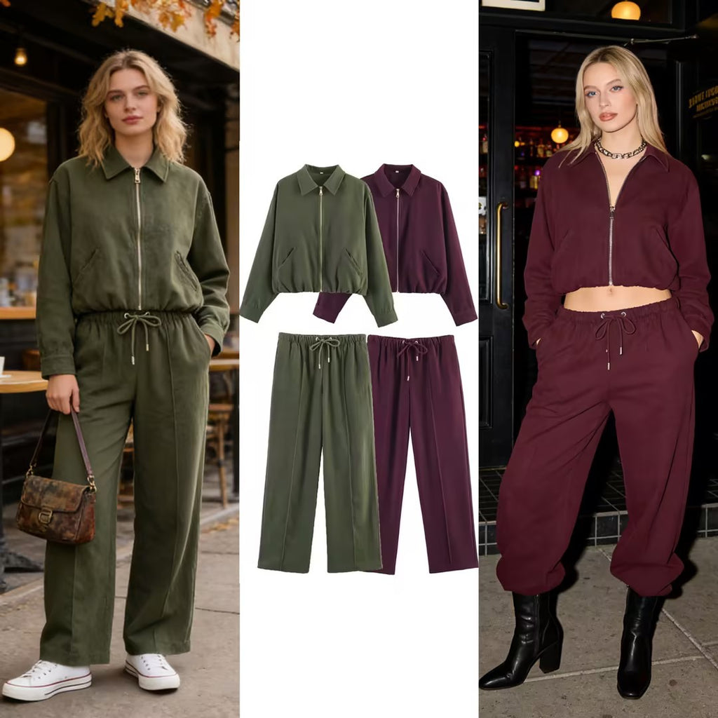 Ladies short cropped bomber jacket with zipper, shirt collar and elastic hem Fashion Glam