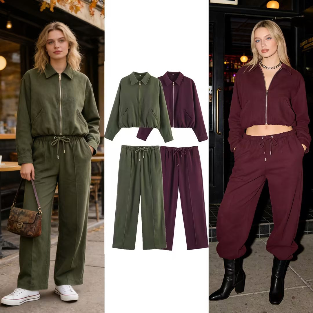 Ladies short cropped bomber jacket with zipper, shirt collar and elastic hem Fashion Glam