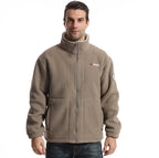 Men's fleece outdoor jacket with stand-up collar, full-length zipper, and elastic cuffs Fashion Glam