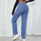 Women's high-waisted straight-cut jeans with V-shaped waistband and wide leg Fashion Glam