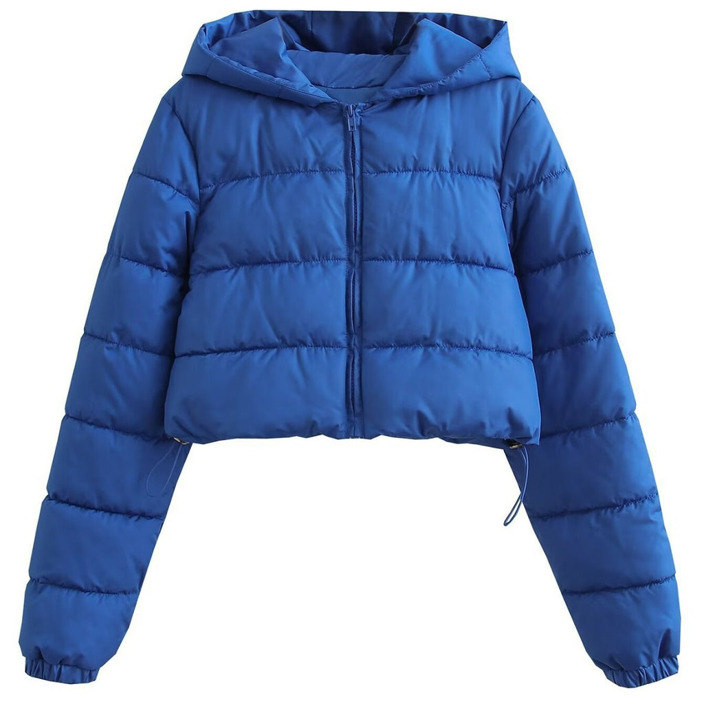 Women Short Quilted Hooded Puffer Jacket with Drawstring and Zipper Fashion Glam