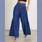 Women Extra Wide High-Waist Denim Palazzo Pants with Flowing A-Line Fall Fashion Glam