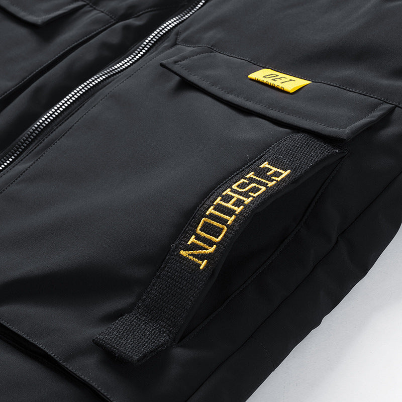 Men's Insulated Outdoor Vest with High Standing Collar, Multifunctional Pockets and Distinctive Webbing Fashion Glam