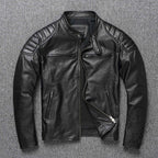 Men's leather jacket in vintage biker style with chest pockets and zipper Fashion Glam