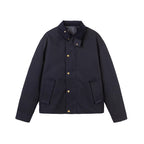 Men's Short Boxy Work Jacket made of sturdy canvas with cord collar and concealed snap button placket Fashion Glam