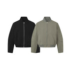Unisex Short-cut minimalist bomber jacket with ribbed stand-up collar and concealed zipper placket Fashion Glam