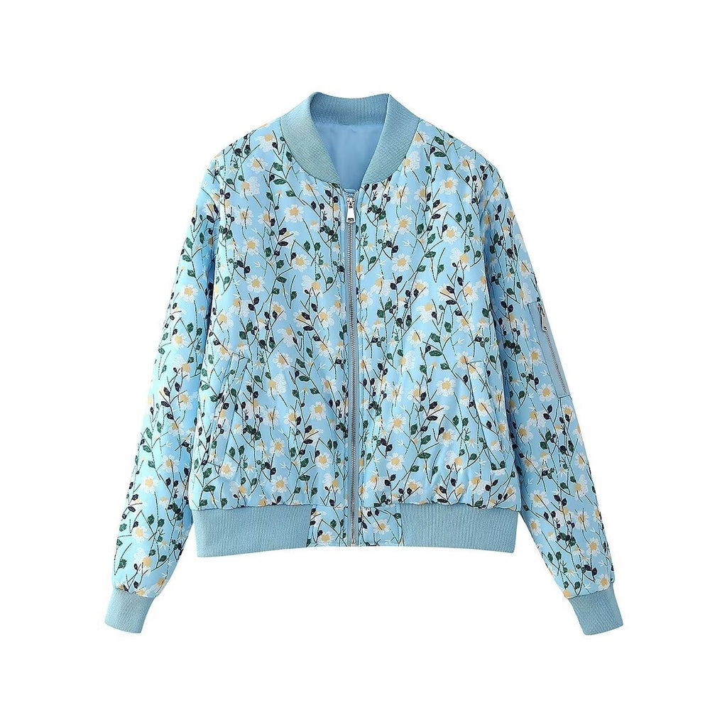 Women's lightly padded quilted bomber jacket with floral all-over print and ribbed cuffs Fashion Glam