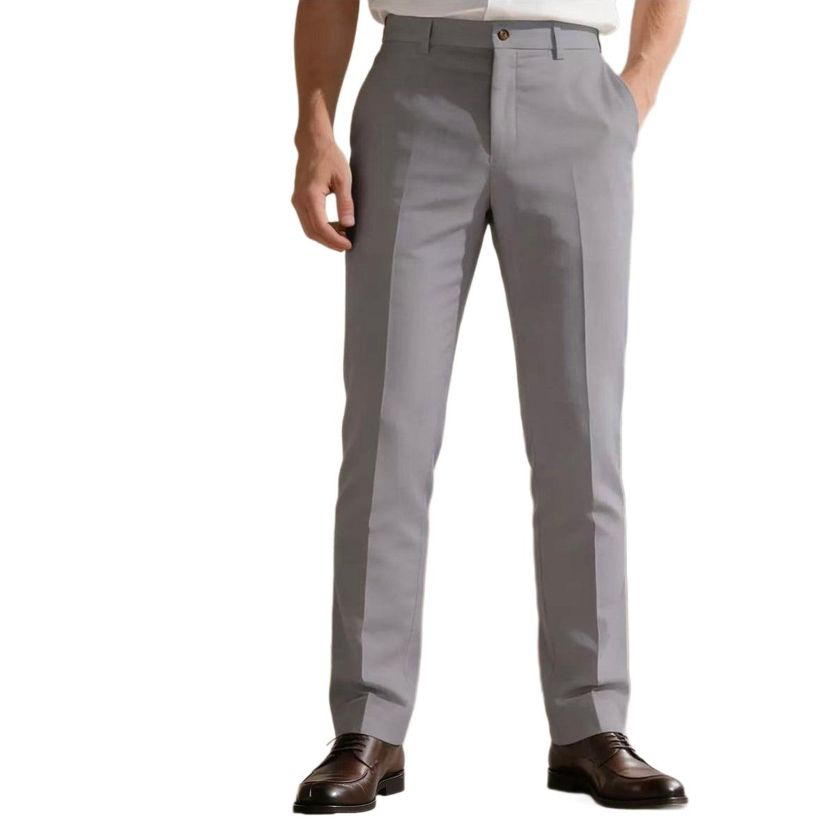 Men's slim-fit dress pants with crease, flat waistband, and stretch comfort Fashion Glam