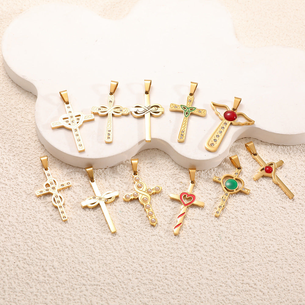 Ladies cross pendant with heart-shaped design and sparkling accents Fashion Glam