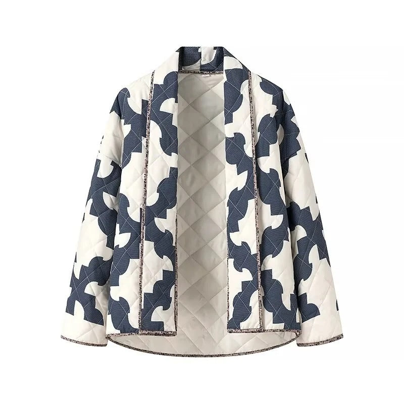 Women's Quilted Patchwork Jacket with Boxy Oversized Silhouette and Wide Kimono Sleeves Fashion Glam