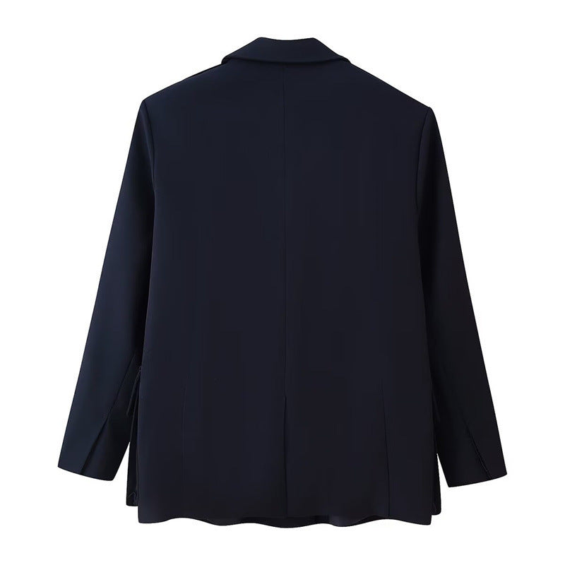Women Double-breasted Field Blazer with large flap pockets and shoulder epaulets Fashion Glam