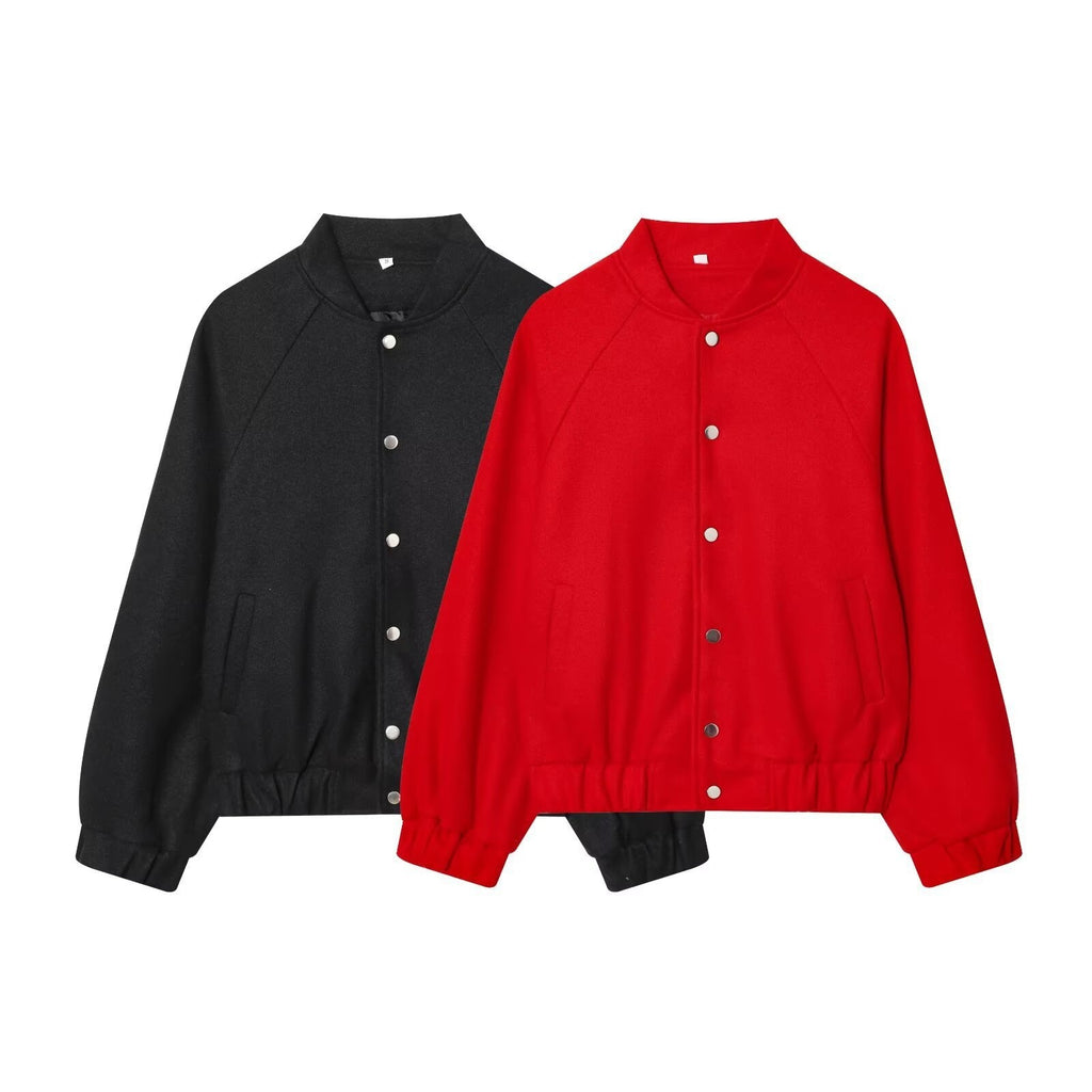 Women Oversized Wool Blend Bomber Jacket with Raglan Sleeves and Drawstring Hem Fashion Glam