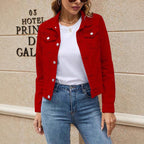 Women's fitted short denim jacket in trucker style with flap pockets Fashion Glam