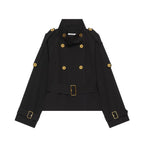 Women's Short Double-Breasted Trench Coat with Waistbelt, Epaulettes and Gold-Colored Details Fashion Glam