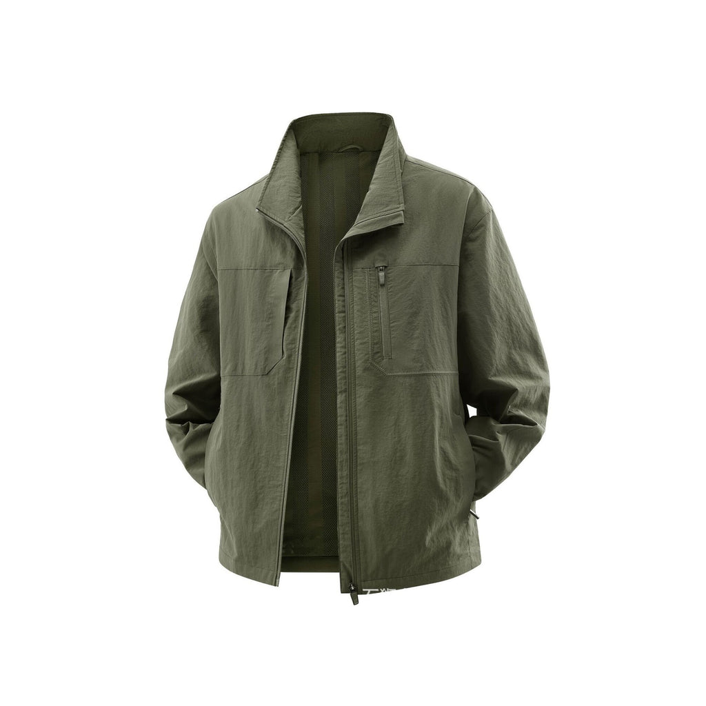 Men's Lightweight Field Utility Jacket with Mesh Lining, Stand-Up Collar and Zipper Pockets Fashion Glam