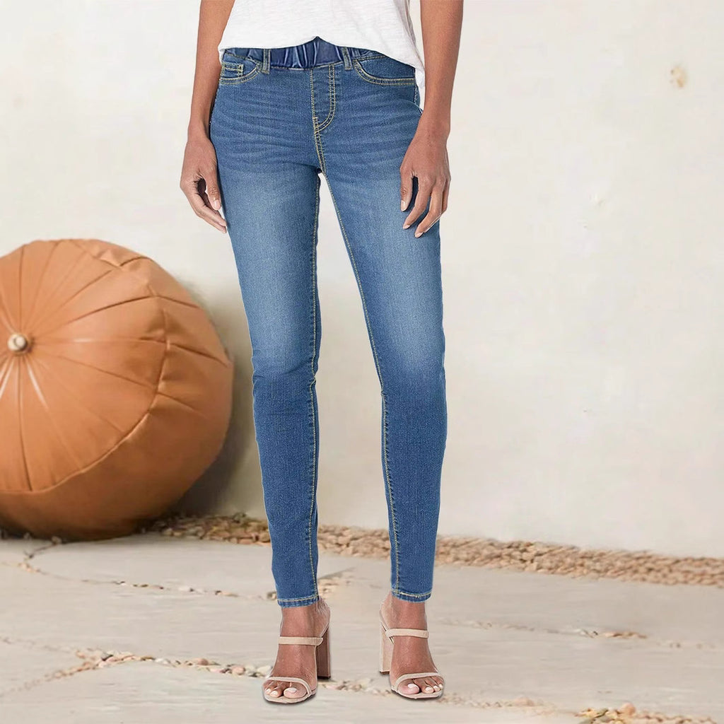 Women high-cut stretch jeggings with elastic comfort waistband and back pockets Fashion Glam