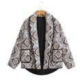 Women's Oversize Quilted Short Jacket in Kimono Style with Ethno Pattern Fashion Glam
