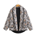 Women's Oversize Quilted Short Jacket in Kimono Style with Ethno Pattern Fashion Glam