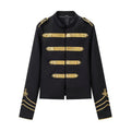 Women's military-inspired short jacket with stand-up collar and golden braid trimmings Fashion Glam