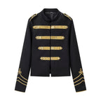Women's military-inspired short jacket with stand-up collar and golden braid trimmings Fashion Glam