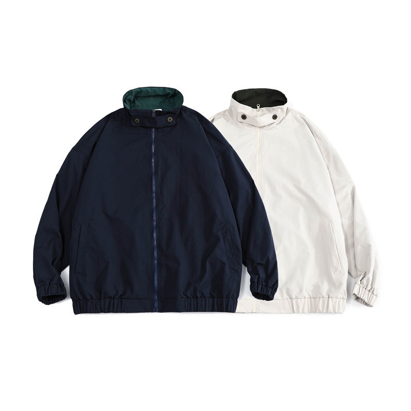 Men's loose-fitting lightweight windbreaker with high stand-up collar and elastic hem Fashion Glam