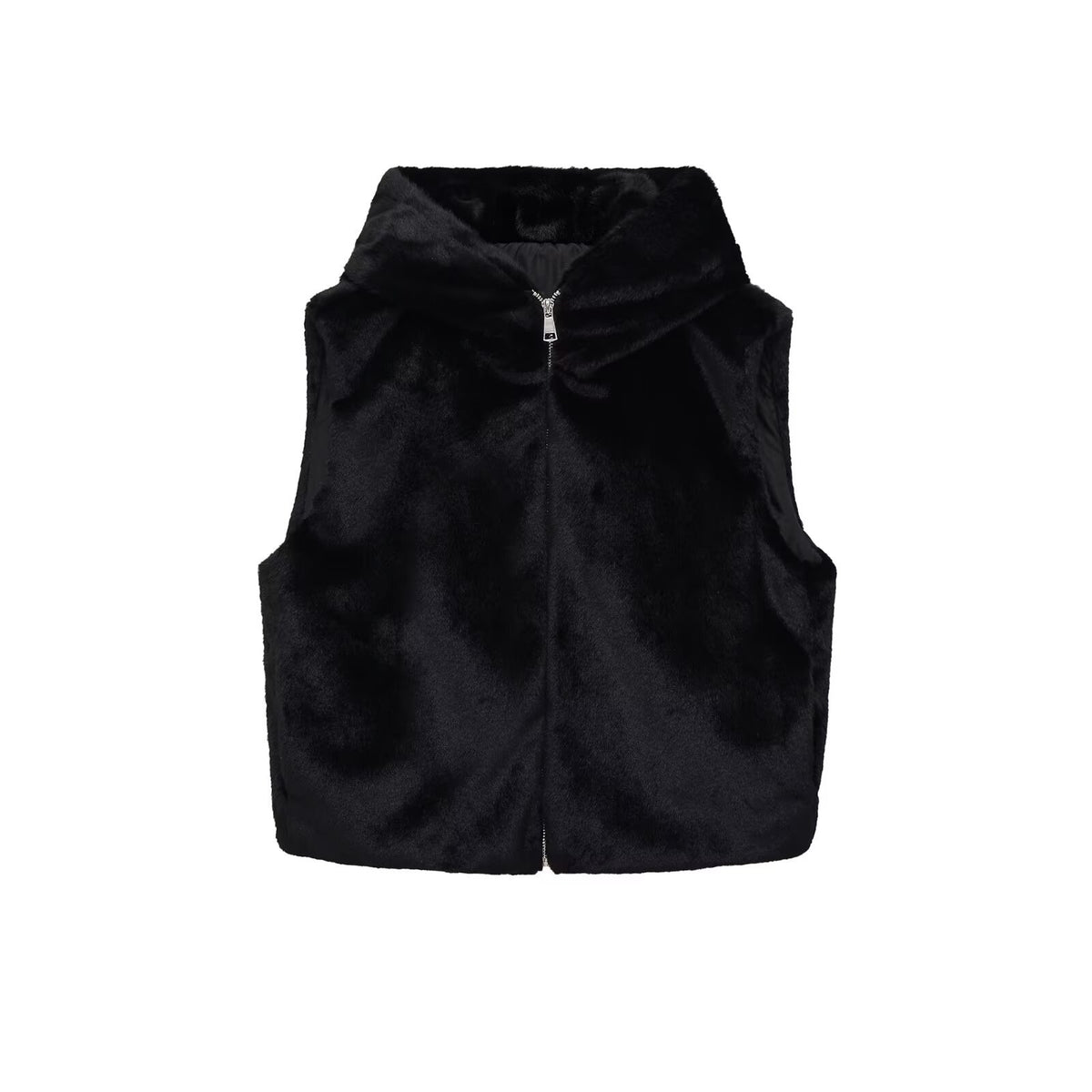 Women’s sleeveless teddy vest with hood and zipper Fashion Glam