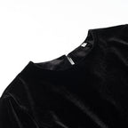 Women’s velvet blouse with lace trim and curved slit neckline Fashion Glam