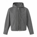 Unisex hooded jacket in boxy cut with double zipper and pinstripe look Fashion Glam