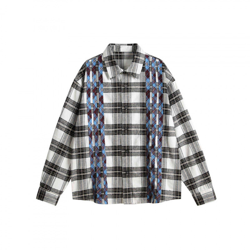 Unisex Boxy Overshirt made of brushed cotton blend with check pattern and contrasting cable panels Fashion Glam