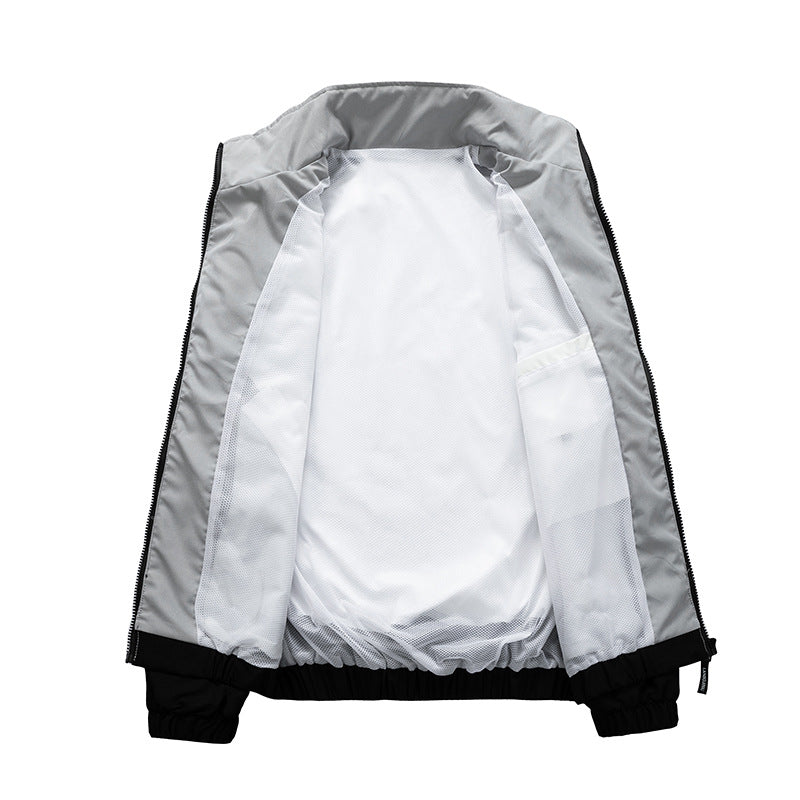 Men's Sporty Track Windbreaker Jacket with Stand Collar, Mesh Lining and Zipper Pockets Fashion Glam