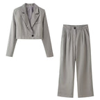 Women's two-piece pinstripe cropped blazer and high-waist wide-leg pants set Fashion Glam