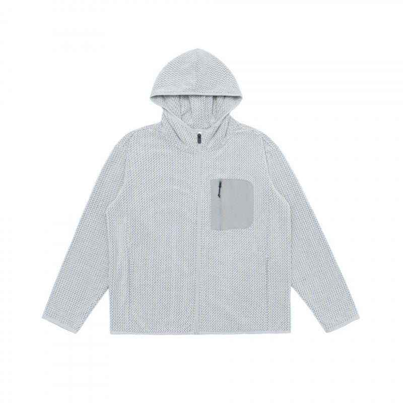Unisex Hooded Fleece Jacket with Full Zip, Textured Knit and Chest Zip Pocket Fashion Glam