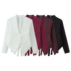 Women Asymmetrical Blazer Jacket with Deep V-Neck and Pointed Hem Fashion Glam