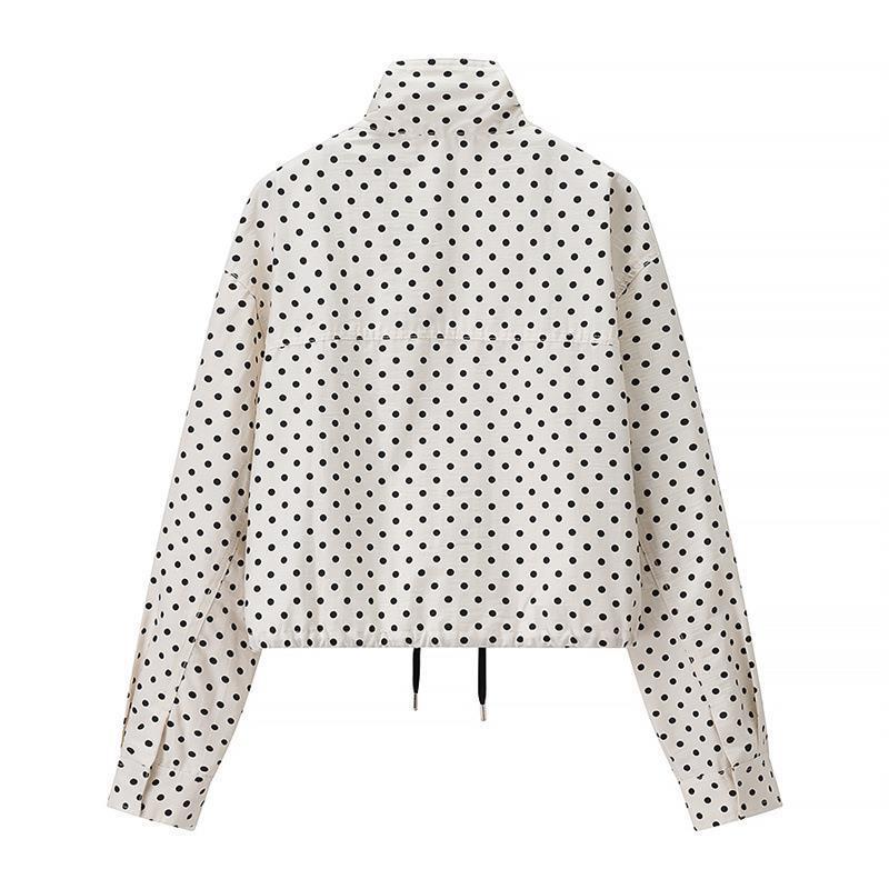 Ladies Two-Piece Polka Dot Linen Blend Set with Boxy Cropped Jacket and High Waist Shorts Fashion Glam