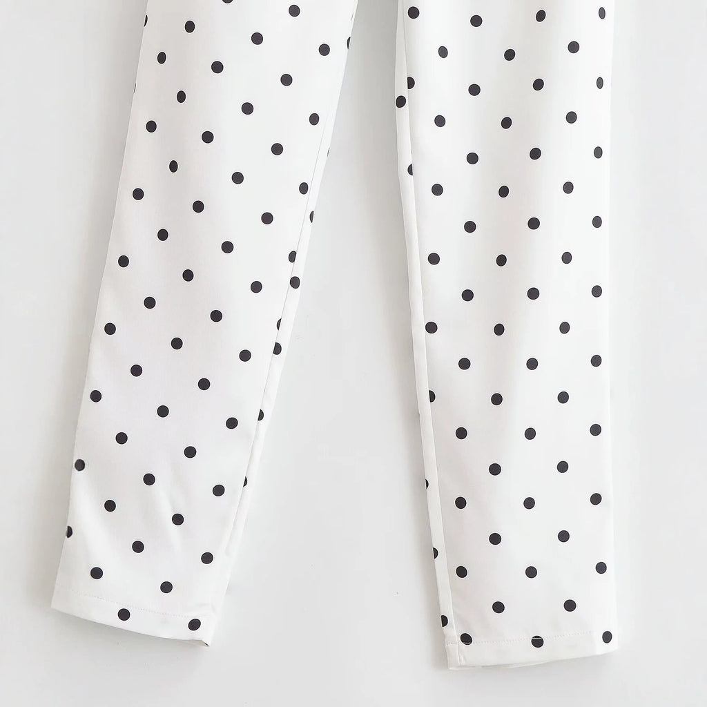 Women's high-waisted tapered fabric pants with polka dot print and elegant waistband processing Fashion Glam