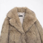 Women Short Cut Faux Fur Coat with Wide Lapel Collar Fashion Glam