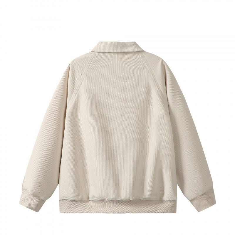 Unisex Oversize Half-zip Sweatshirt with Polo Collar, Waffle Structure and Kangaroo Pocket Fashion Glam
