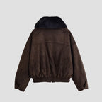 Women's Oversized Aviator Jacket made of Suede Leather Imitation with Large Faux Fur Collar Fashion Glam