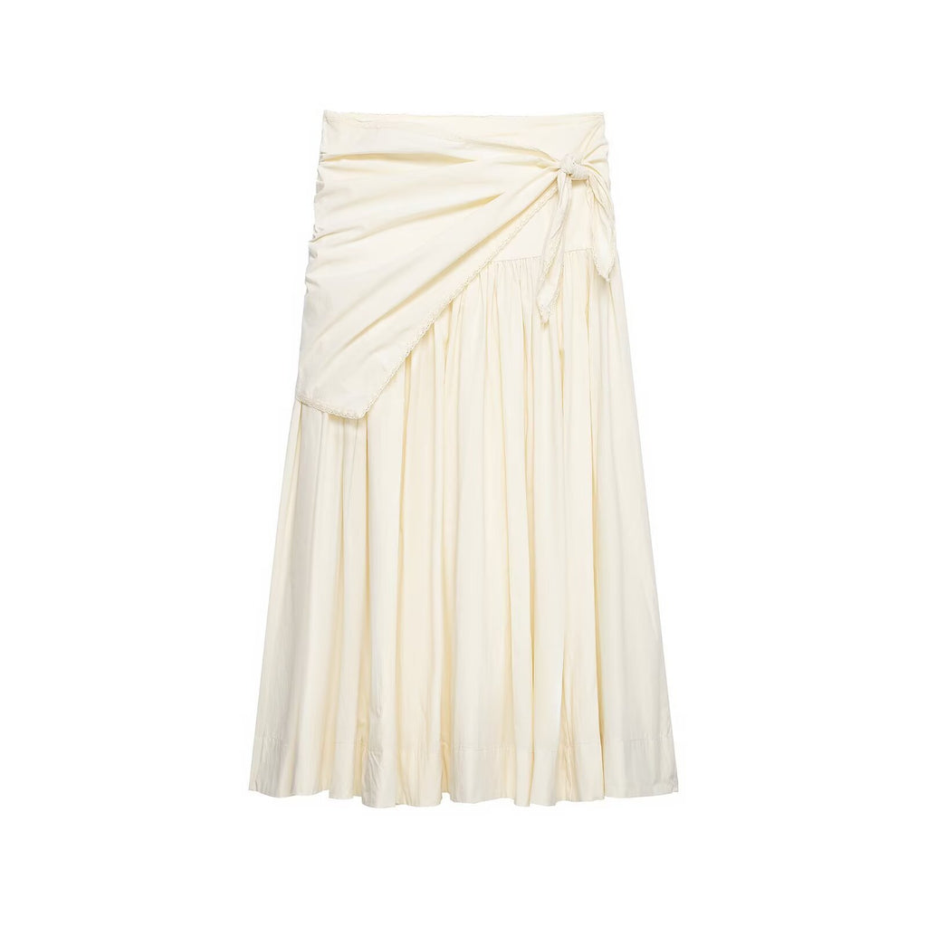 Ladies Maxi Skirt with Wrap Detail and Lace Trim Fashion Glam