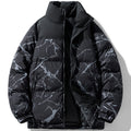 Men's padded quilted jacket with marble print, high stand collar and windproof exterior Fashion Glam