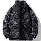 Men's padded quilted jacket with marble print, high stand collar and windproof exterior Fashion Glam