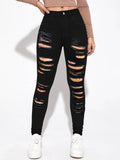 Women's high-waisted super stretch jeans in skinny fit with pronounced destroy rips Fashion Glam