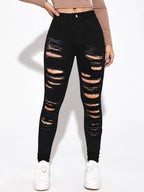 Women's high-waisted super stretch jeans in skinny fit with pronounced destroy rips Fashion Glam