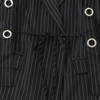 Women pinstripe blazer with eyelet application and drawstring Fashion Glam