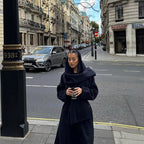 Women's Long Cut Pinstripe Coat in Trench Coat Look with Tie Belt Fashion Glam