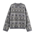 Women Oversize Jacquard Sweater made of soft Mohair mix with round neck Fashion Glam