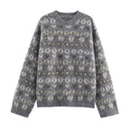 Women Oversize Jacquard Sweater made of soft Mohair mix with round neck Fashion Glam