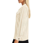 Ladies cord shirt jacket in shacket style with snap button placket and chest pockets Fashion Glam
