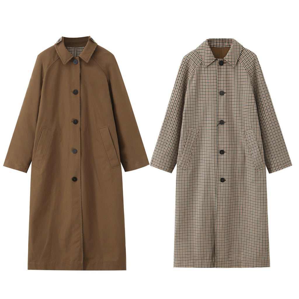 Women's longer minimalist trench coat with checked lining Fashion Glam