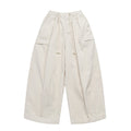 Women Wide High-Waisted Cord Pants in Culotte Cut with Drawstring and Patch Pockets Fashion Glam